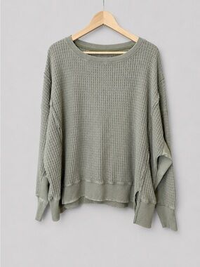 American eagle AE Big Hug Waffle Sweatshirt in sage green